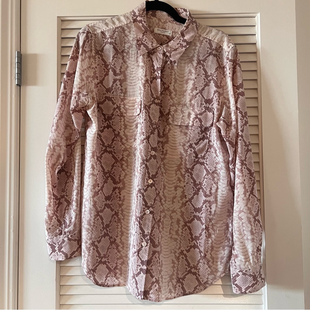 EQUIPMENT Women’s 100% Snake-Print Silk Long-Sleeve Shirt Blouse (Size L) Pink